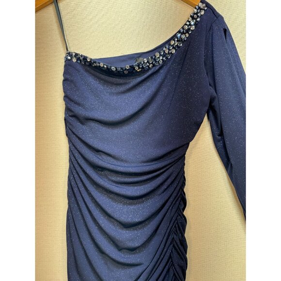 Deb Women's Sparkle Beaded Sequin Cocktail & Party Dress Side Ruched Size L Blue - Picture 6 of 11